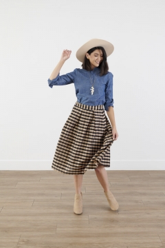 Pleated Mesh Gingham Skirt